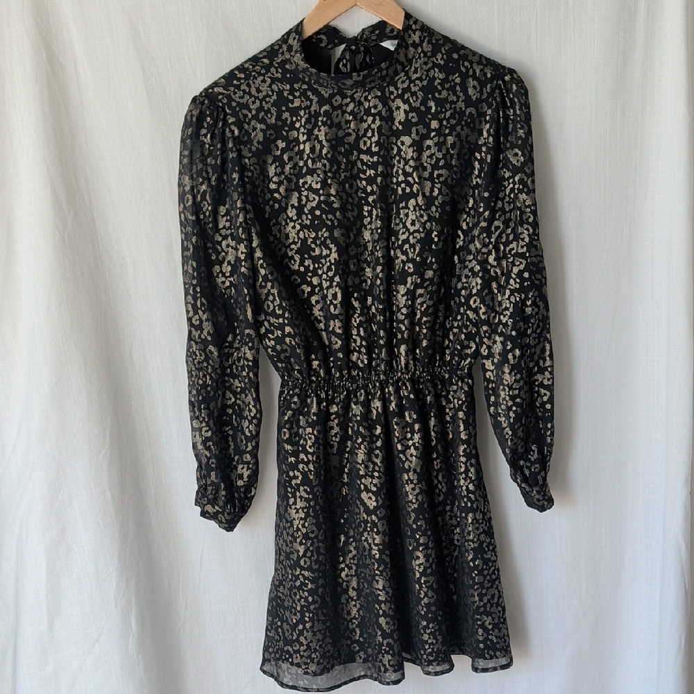 Cupcakes & Cashmere Black and Gold Leopard Mini Dress